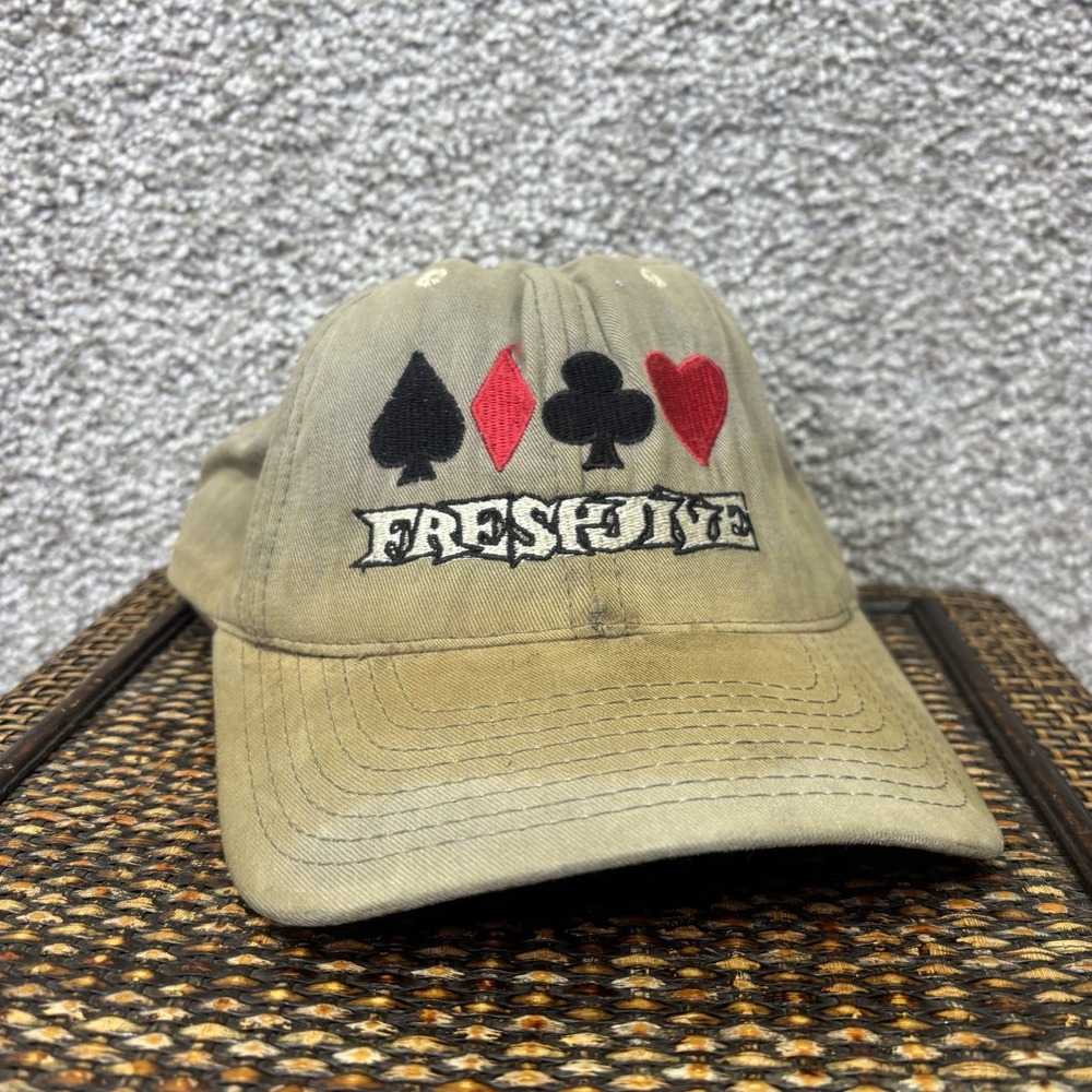 Vintage Freshjive Snapback Hat Mens Beige Card Suits Poker Made in USA Cap